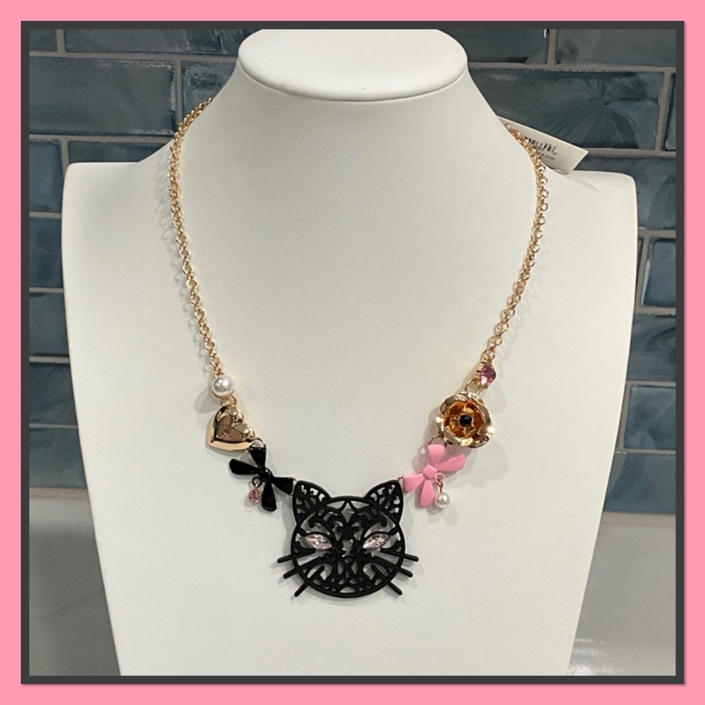 Betsey Johnson Halloween Kitten and Bows Cat Necklace NWT